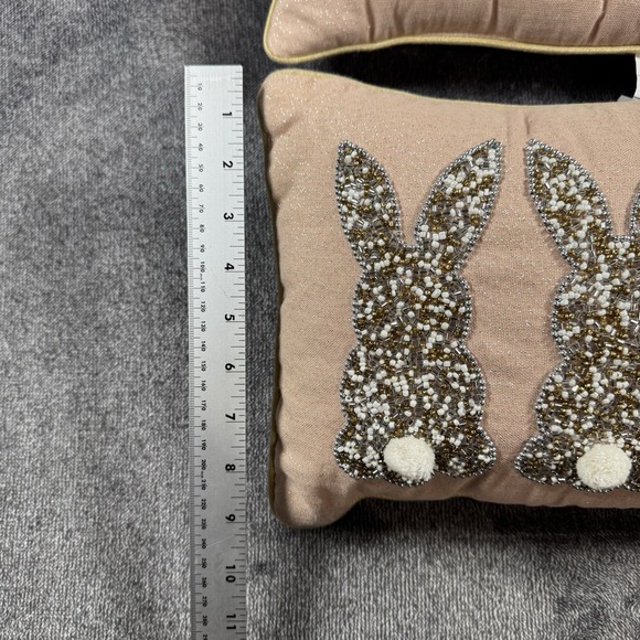 New Bella Lux Sequined Bunny Rabbit Pink Gold Trim Throw Pillow NWT - Picture 8 of 10